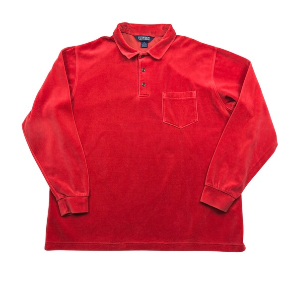 Lands' End Other - Lands End Mens XL Red Velour Long Sleeve Polo Shirt Made in USA 46-48 Vintage
